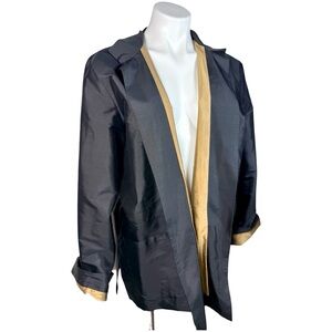 Black and Gold Silk XL Open Blazer